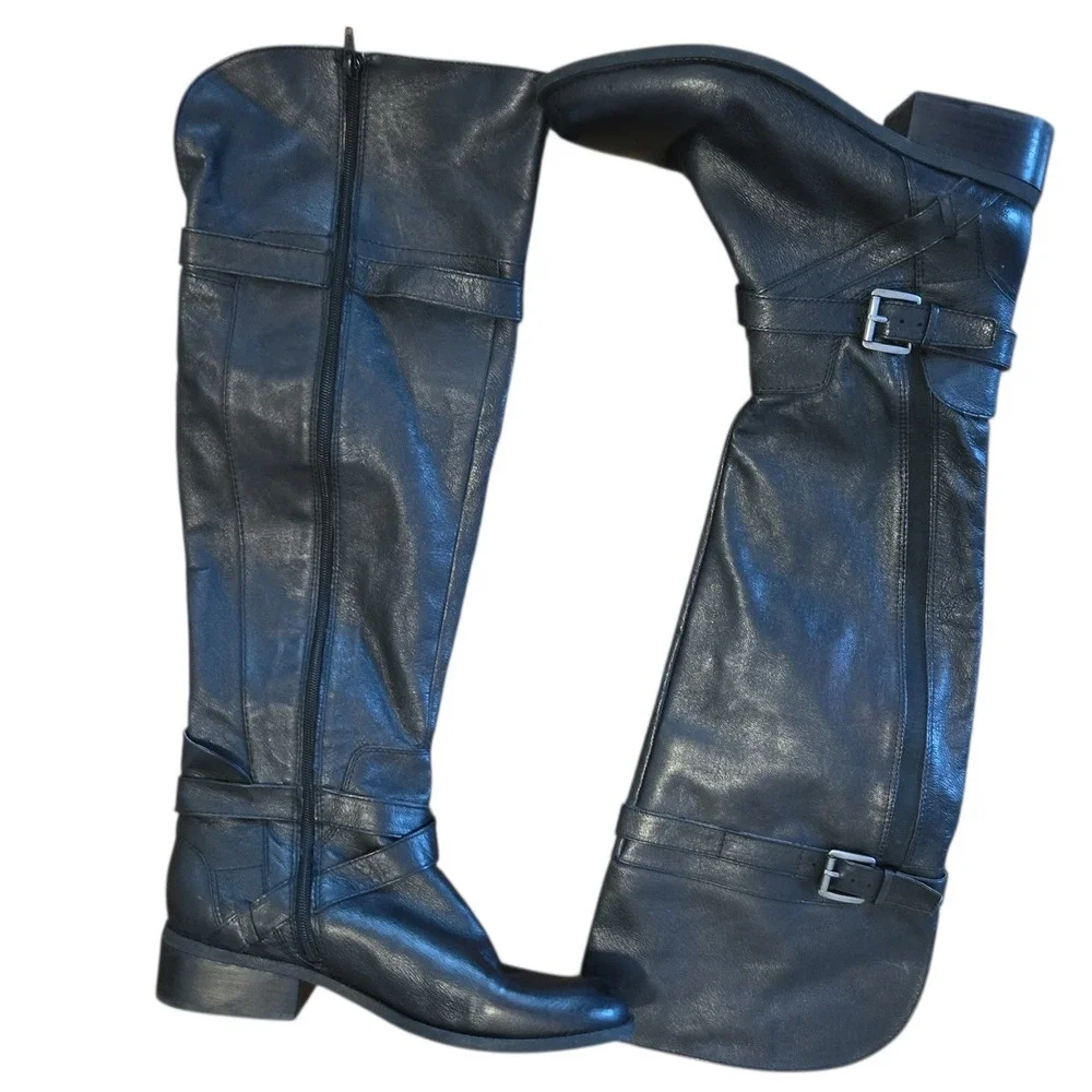 Nine West Black‎ Leather Knee High Riding Boots Size 10